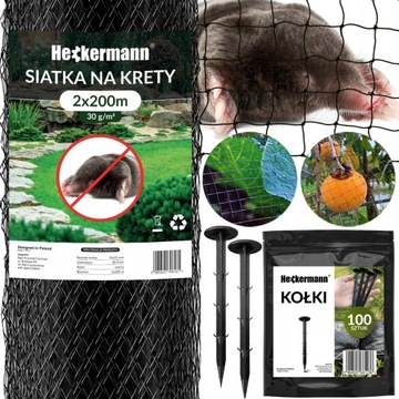 SIATKA NA KRETY 2x200m 30g/m2 POD TRAWNIK PRZECIW KRETOM NORNICE 100x KOŁKI