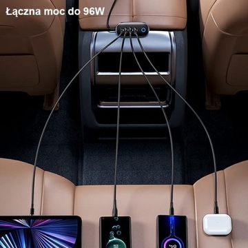 ПРОВОДНОЕ АВТОМОБИЛЬНОЕ ЗАРЯДНОЕ УСТРОЙСТВО USAMS 3xUSB 1xUSB-C 156ВТ ЧЕРНОЕ