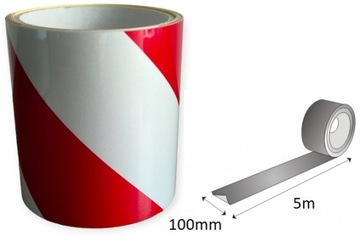 TAŚMA odblaskowa biało- czerowna NAJTANIEJ !!!100mm/ 5M