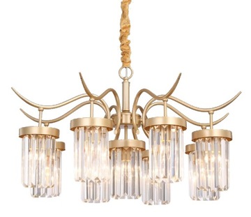 LAMPA SUFITOWA WISZĄCA METAL KRYSZTAŁ ZŁOTA 9XE27