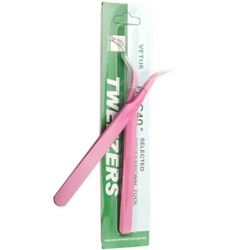 Прецизионные металлические пинцеты для наращивания ресниц BENDED PINK