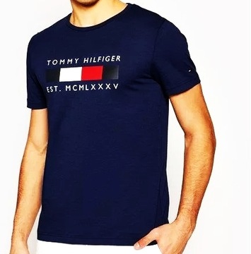 TOMMY HILFIGER EST T-SHIRT KOSZULKA MĘSKA GRANATOWA NA PREZENT / M