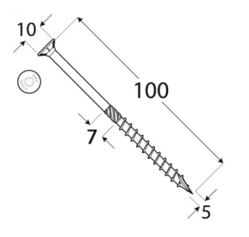 СТОЛЯРНЫЕ ВИНТЫ С КОНИЧЕСКОЙ ГОЛОВКОЙ 5x100 TORX 100 шт.