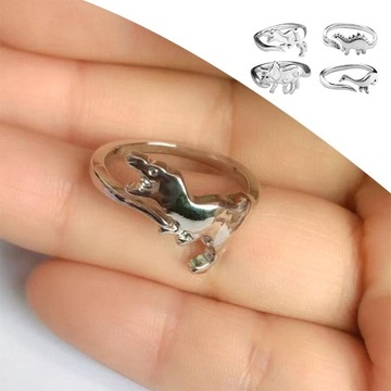 4 Pieces Punk Alloy Rings Dinosaur Theme C
