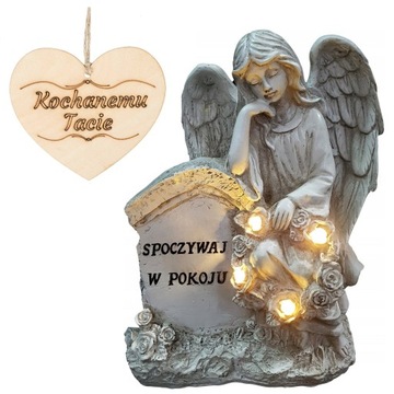 ZNICZ ANIOŁ STRÓŻ z napisem SPOCZYWAJ W POKOJU na grób TATY 21,5 CM