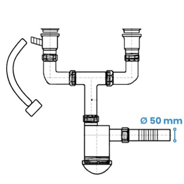 ДВОЙНАЯ ЧАША Сифон для мойки 50 мм ГИБКИЙ сливной фильтр для кухни