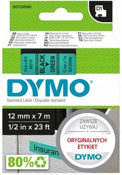 DYMO Taśma D1 45019 oryginalna 12mm czarny/zielony
