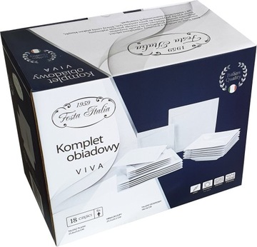 Сервиз для тарелок, набор УЖИН, 18 предметов, на 6 персон, КВАДРАТНЫЙ, БЕЛЫЙ