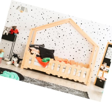 ŁÓŻKO DOMEK DREWNIANY DLA DZIECKA == Z BARIERKĄ