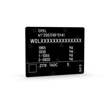 OPEL TABLICZKA NAKLEJKA ZNAMIONOWA ZASTĘPCZA VIN