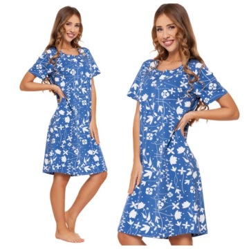 KOSZULA NOCNA DAMSKA ROZPINANA BAWEŁNIANA W KWIATY KRÓTKI RĘKAW MORAJ R.S