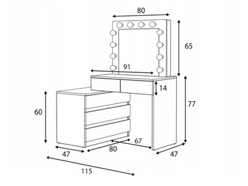 Белый угловой туалетный столик с зеркалом Carla 12 LED комод