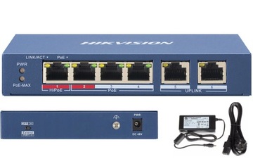 Switch PoE 4x PoE 2x LAN 60W do kamer IP PoE HiPoE