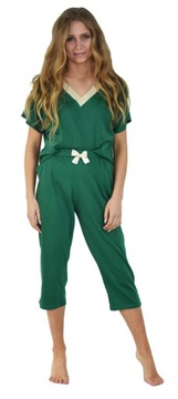 Женская пижама с зелеными брюками с V-образным вырезом 3/4, XL