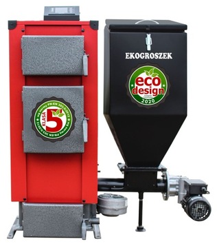 KOCIOŁ Z PODAJNIKIEM PIEC 10 kW NA EKOGROSZEK ECO