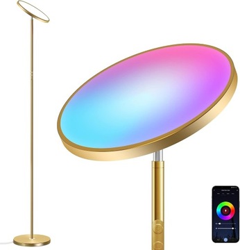 Złota lampa podłogowa, inteligentna LED RGBCW Ż22