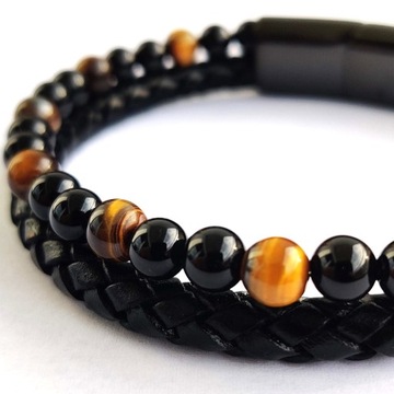 Bransoletka męska skórzana, REGULOWANA tygrysie oko, tiger eye Versatile