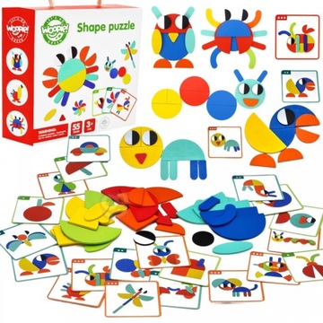 DREWNIANA UKŁADANKA 40 WZORÓW MONTESSORI PUZZLE 55 EL.