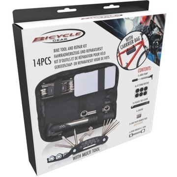 НАБОР ВЕЛОСИПЕДНЫХ ИНСТРУМЕНТОВ 14 ЭЛЕМЕНТОВ В ВЕЛОСИПЕДНОМ КОРПУСЕ ПЕРЕДАЧИ