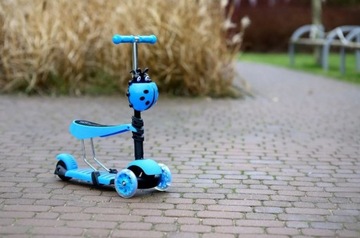 Трёхколесный балансировочный самокат BIEDRONKA ДЕТСКИЙ 3в1 LED СИНИЙ