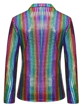 Mens Stage Prom Suits Shiny Rainbow Plaid Sequin J