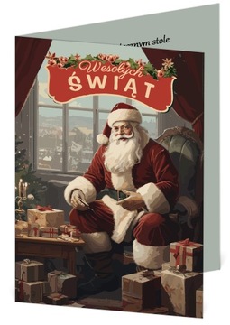 KARTKA ŚWIĄTECZNA p05 - MIKOŁAJ RETRO- z tekstem - Boże Narodzenie +KOPERTA