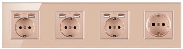 GNIAZDKO USB 4× SZKLANE GNIAZDO 230V + 6× USB 2.1A