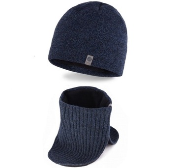Мужской КОМПЛЕКТ, ШАПКА И ТРУБКА, флис, ТЕМНО-СИНИЙ, пак