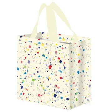 torba zakupowa PLAMKI kremowe z materiału wielorazowa siatka 26x15x27cm