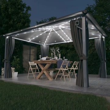 vidaXL Altana z zasłonami i lampkami LED, 4x3 m, antracyt, aluminiowa