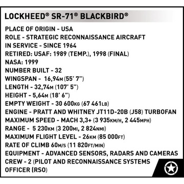 БЛОКИ COBI-5891 САМОЛЕТ ВООРУЖЕННЫХ СИЛ LOCKHEED SR-71 КЛАСС 1330.