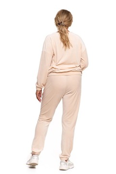 ЖЕНСКИЕ БЕЖЕВЫЕ БАРХАТНЫЕ СПОРТИВНЫЕ БРЮКИ С КАРМАНАМИ, ГЛАДКИЕ MORAJ XXL