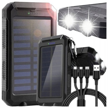 PANCERNY POWERBANK SOLARNY 20000 mAh LATARKA SZYBKIE ŁADOWANIE 2xUSB+ KABEL