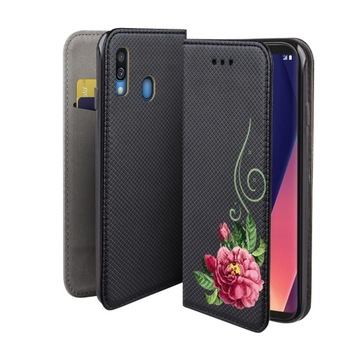 Чехол-книжка для SAMSUNG GALAXY A40 FLOWER + GLASS