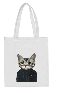DUŻA MATERIAŁOWA TORBA SHOPPER BAG NADRUK KOT