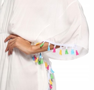 PAREO plażowa SUKIENKA dekolt BOHO tunika KWIATY