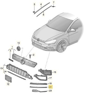 LIŠTA ZDOBENÁ LEVÝ CHRÓM MŘÍŽKY VW GOLF VII