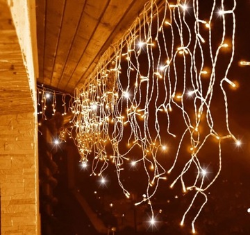 ŚWIĄTECZNE SOPLE CIEPŁE BIAŁE 300LED 12m 8 TRYBÓW +GRATIS LAMPKI ŻÓŁTE