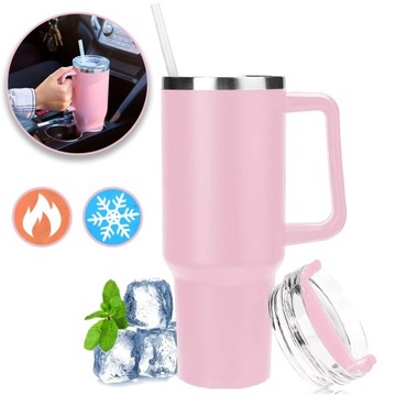 KUBEK TERMICZNY TERMOS SAMOCHODU ZE SŁOMKĄ UCHWYTEM 1100ML STAL NIERDZEWNA