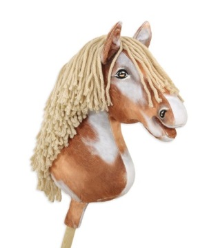 Hobby Horse Великий кінь на палиці Преміум - строкатий тобіано з бежевою гривою A3