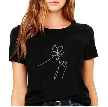 T-SHIRT KOSZULKA DAMSKA Z NADRUKIEM KWIAT L