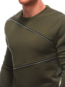 Bluza męska z ozdobnymi zamkami OM-SSNZ-22FW-005 ciemnooliwkowa V2 L