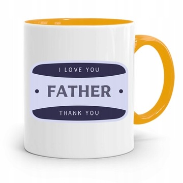KUBEK ŻÓŁTY NA DZIEŃ OJCA I LOVE YOU FATHER z Nadrukiem ze Zdjęciem