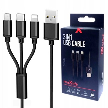 БЫСТРОЕ АВТОМОБИЛЬНОЕ ЗАРЯДНОЕ УСТРОЙСТВО 4x USB QC КАБЕЛЬ 66 Вт 3 В 1 USB C LIGHTING MICRO