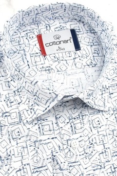 Koszula Męska Elegancka Wizytowa do garnituru biała we wzory SLIM FIT E518