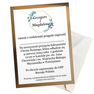 ZAPROSZENIE NA CHRZEST ŚWIĘTY ZŁOTE JEDNOKARTKOWE