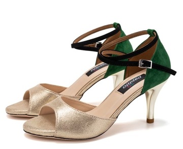 SKÓRZANE BUTY DO TAŃCA TANGO STYLOWE GOLD 7,5cm