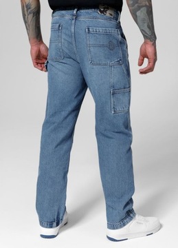 Męskie Spodnie Jeansowe Pitbull Carpenter Niebieski Jeans Loose Tappered