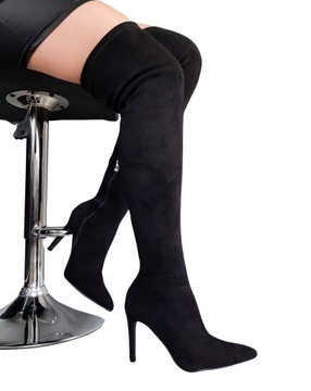 CZARNE BUTY DŁUGIE KOZAKI MUSZKIETERKI ZA KOLANO NA SZPILCE ZAMSZ 40