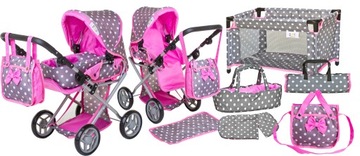 Коляска для куклы 3 в 1 НАБОР XXL - СУМКА-ПЕРЕНАЛАЛЬНАЯ КРОВАТЬ